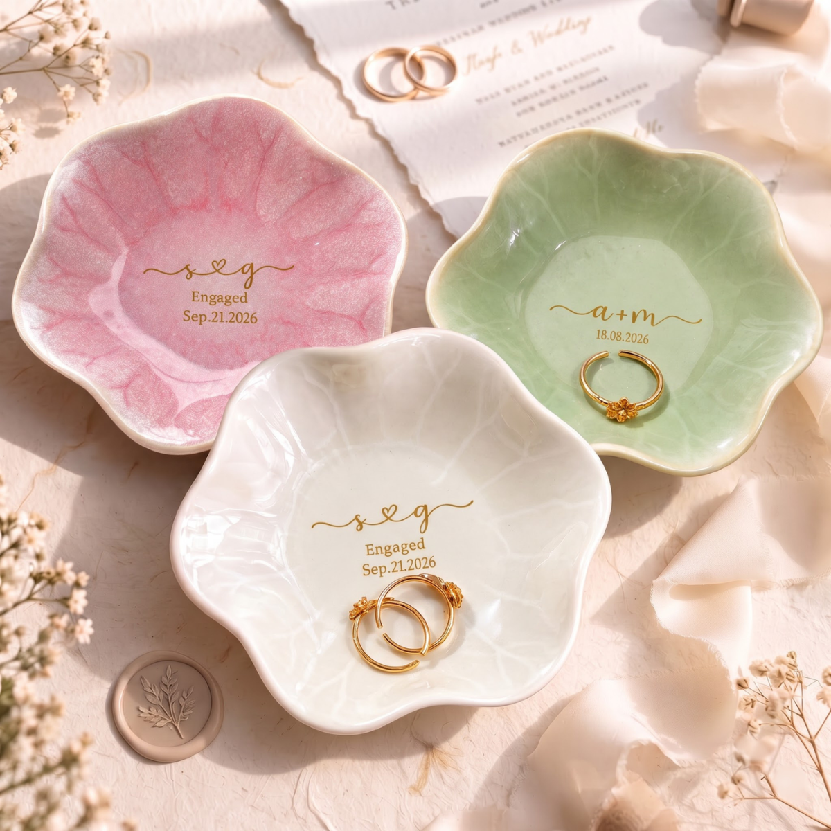 Personalized Engagement Ring Dish – Custom Initials & Date Jewelry Dish, Engagement & Wedding Gift