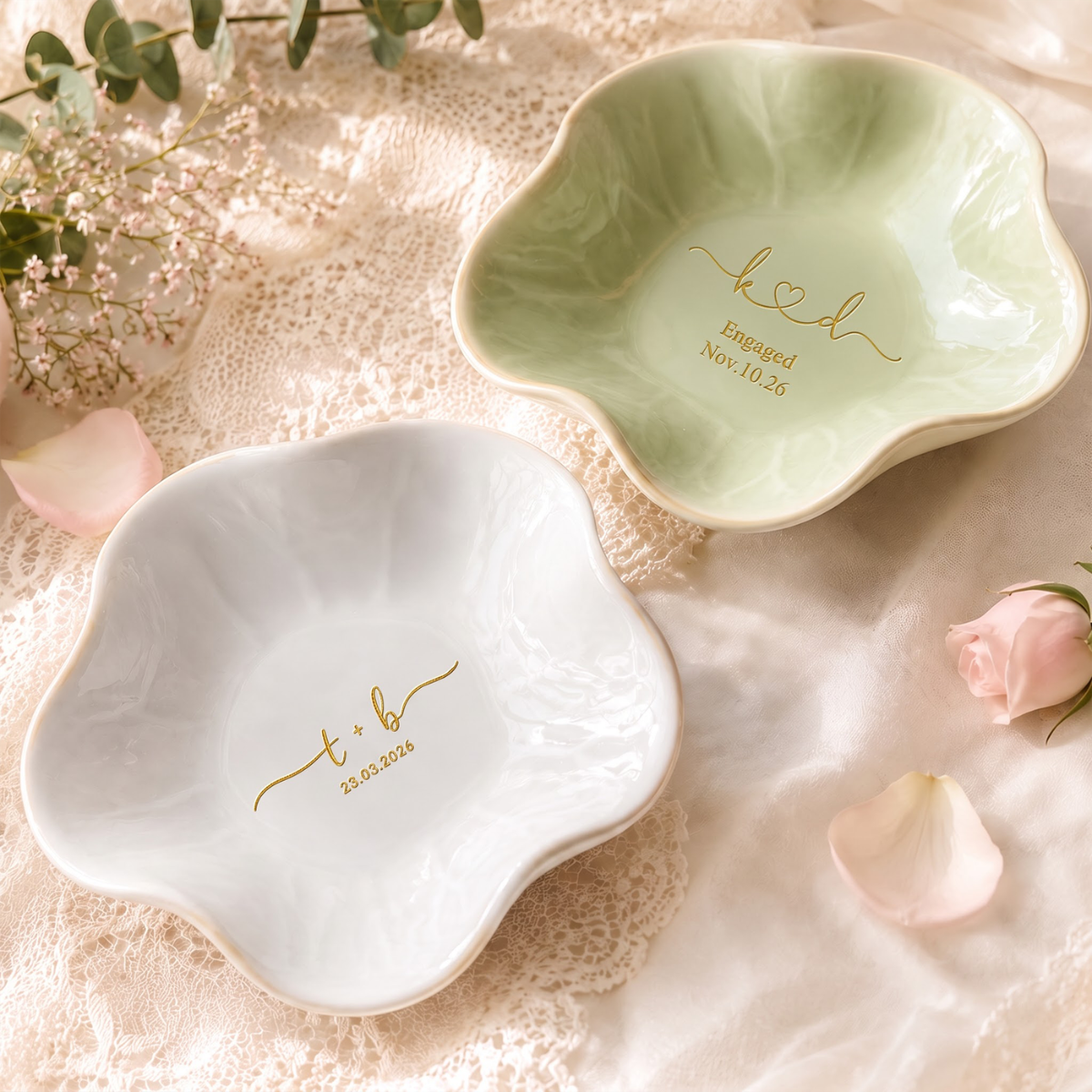 Personalized Engagement Ring Dish – Custom Initials & Date Jewelry Dish, Engagement & Wedding Gift