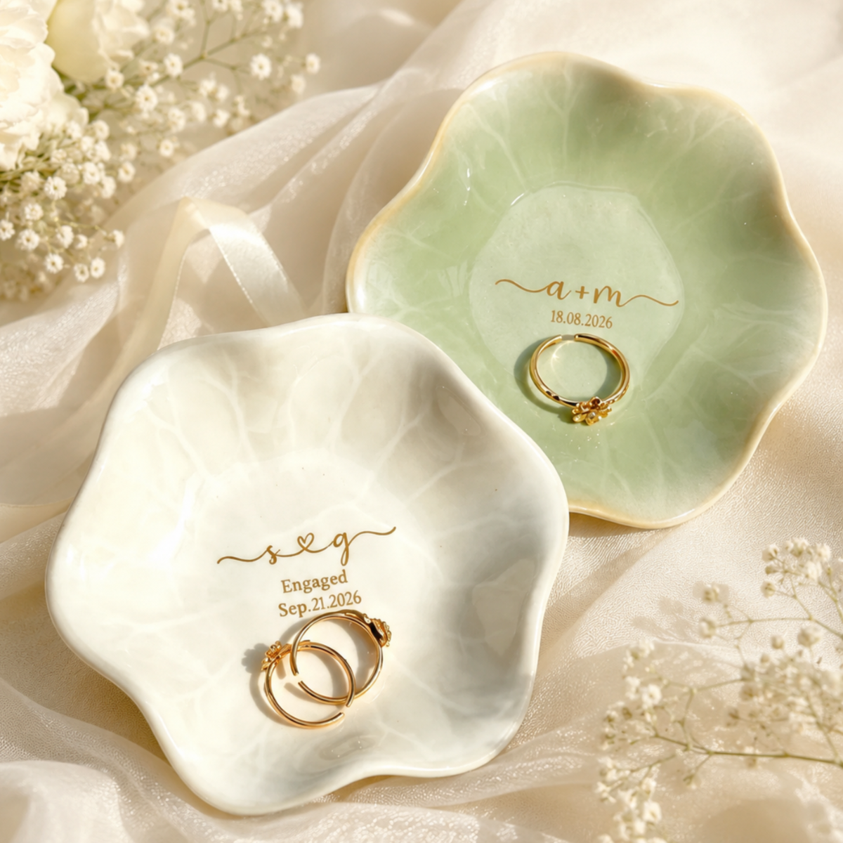 Personalized Engagement Ring Dish – Custom Initials & Date Jewelry Dish, Engagement & Wedding Gift