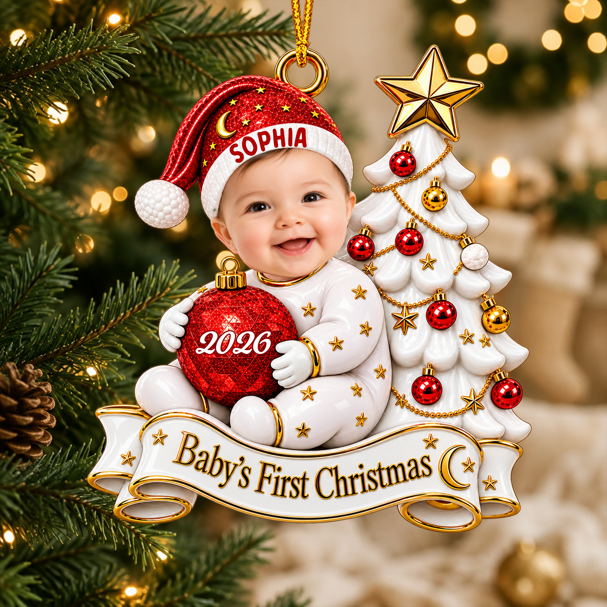 Personalized  Baby Face Acrylic Ornament: First Christmas Keepsake 2026, Baby Photo Ornament, Baby Christmas Gift, Newborn Gift