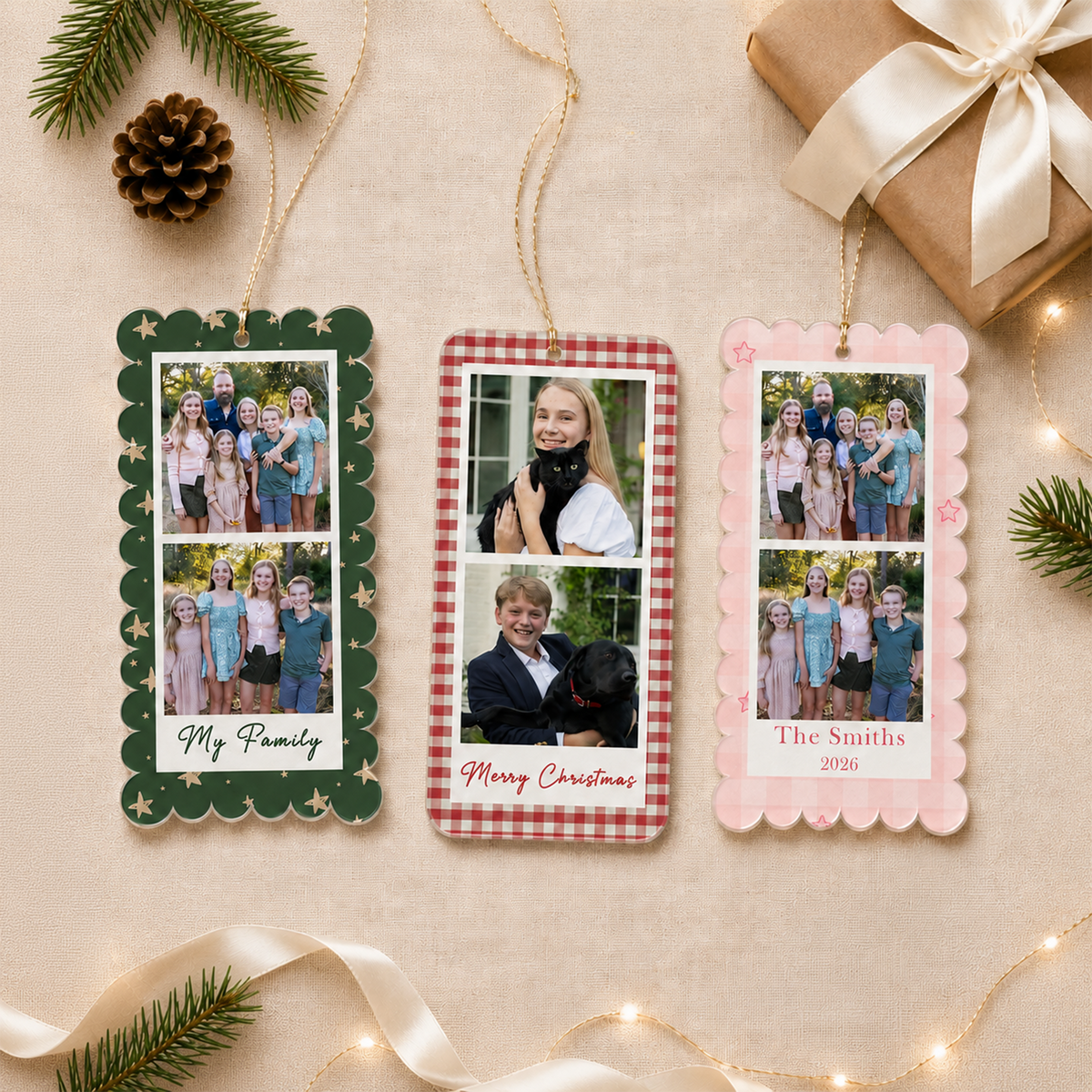 Personalized Photo Strip Christmas Ornament, Custom Family Photo Frame Ornament, Gift For Boyfriend, Besties Ornament Gift, Family Keepsake