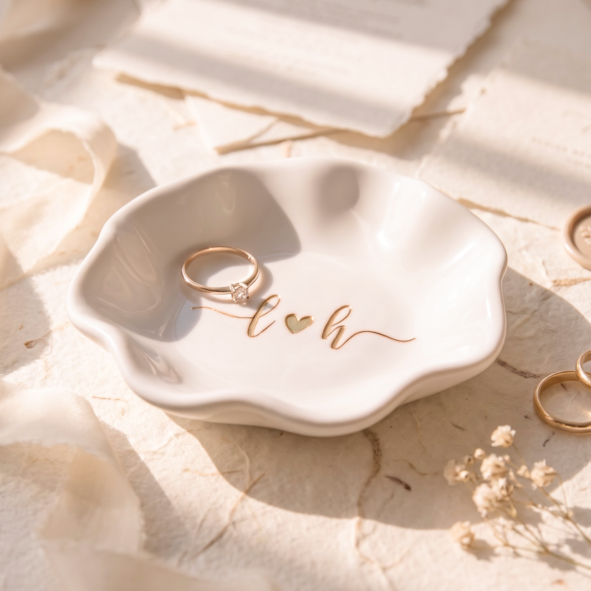 Personalized Engagement Ring Dish – Custom Initials & Date Jewelry Dish, Engagement & Wedding Gift