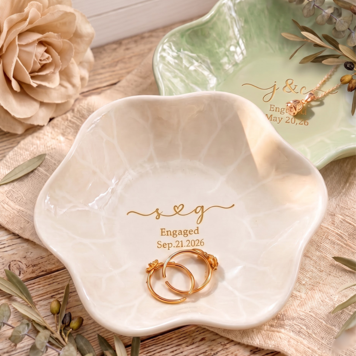 Personalized Engagement Ring Dish – Custom Initials & Date Jewelry Dish, Engagement & Wedding Gift