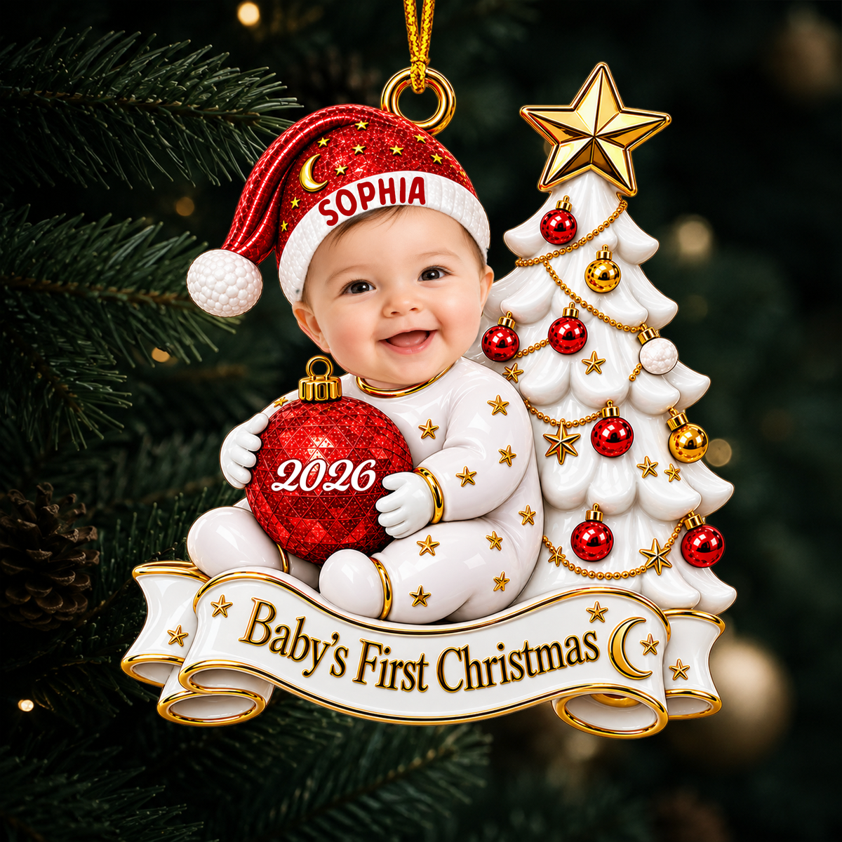 Personalized  Baby Face Acrylic Ornament: First Christmas Keepsake 2026, Baby Photo Ornament, Baby Christmas Gift, Newborn Gift