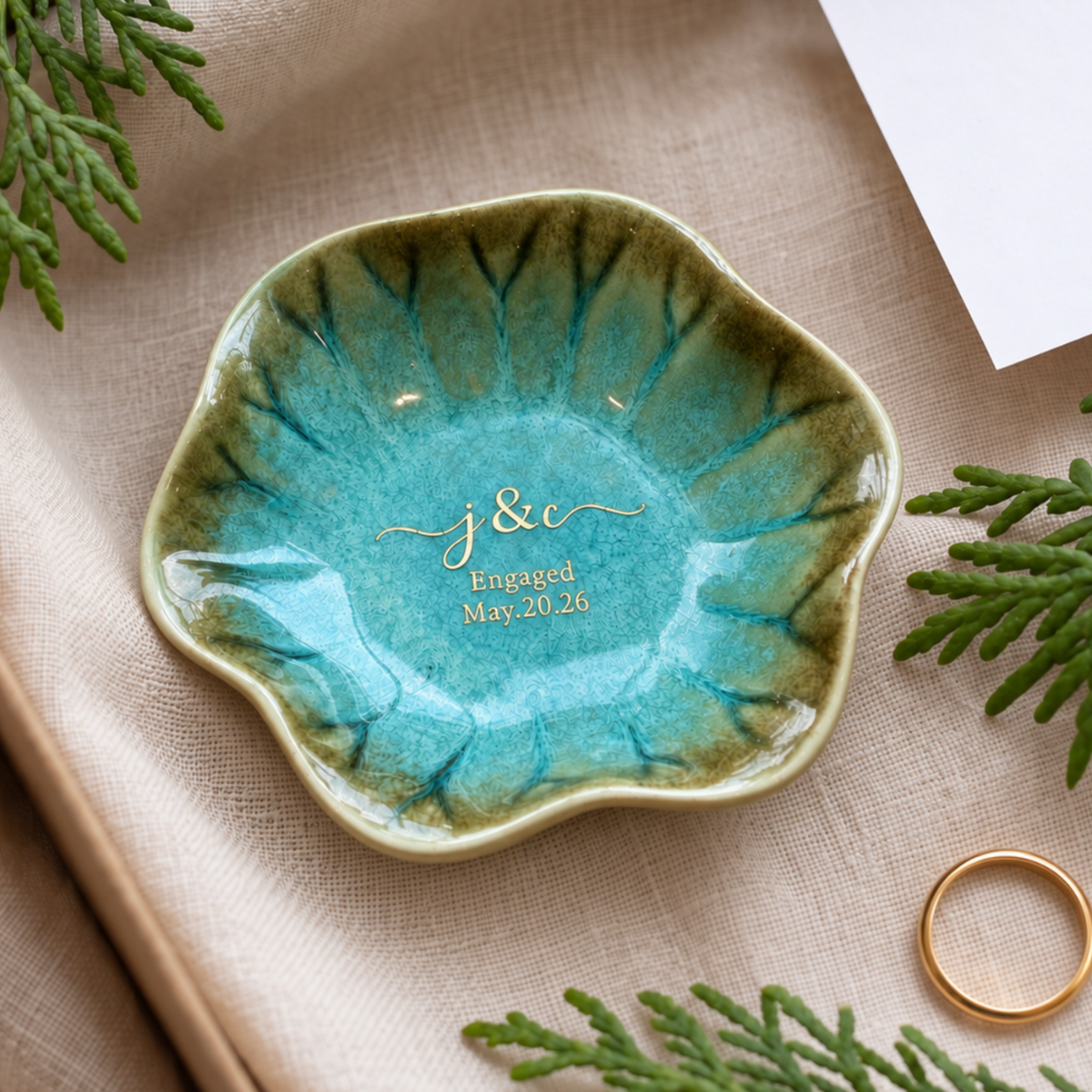 Personalized Engagement Ring Dish – Custom Initials & Date Jewelry Dish, Engagement & Wedding Gift