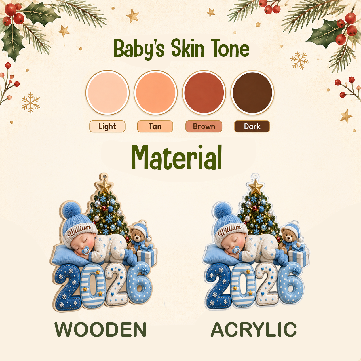 Personalized Baby's First Christmas Acrylic Ornament, Custom Baby Name 2026 Ornament, Baby Newborn Christmas Keepsake, New Parents Gift