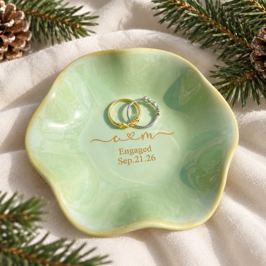 Personalized Engagement Ring Dish – Custom Initials & Date Jewelry Dish, Engagement & Wedding Gift