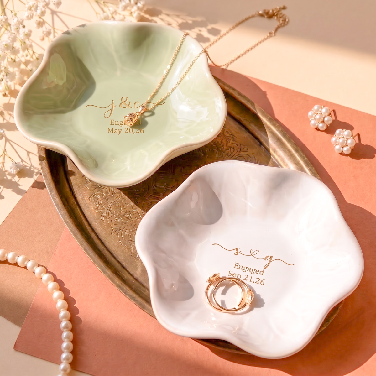 Personalized Engagement Ring Dish – Custom Initials & Date Jewelry Dish, Engagement & Wedding Gift