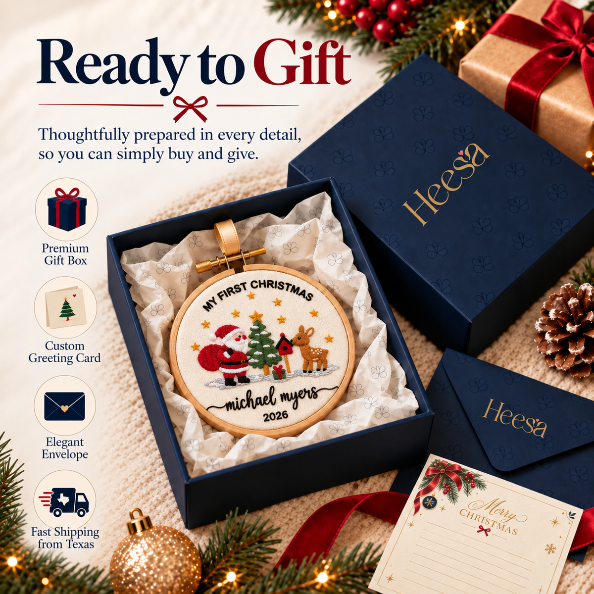 🎄 Heesa Christmas Gift Card – Blank or Personalized Message Option 💌