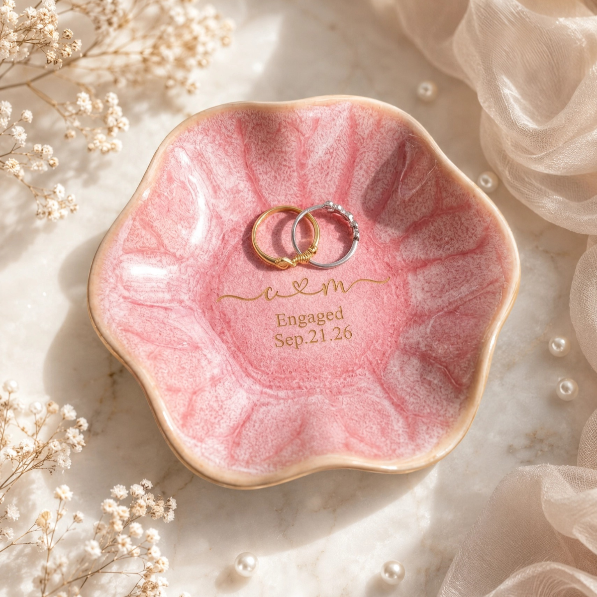 Personalized Engagement Ring Dish – Custom Initials & Date Jewelry Dish, Engagement & Wedding Gift