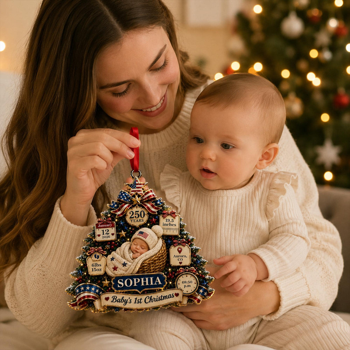 Personalized Baby's 1st Christmas America 250th Anniversary Ornament, Newborn Keepsake, New Baby Ornament, Patriotic Ornament,Christmas Tree